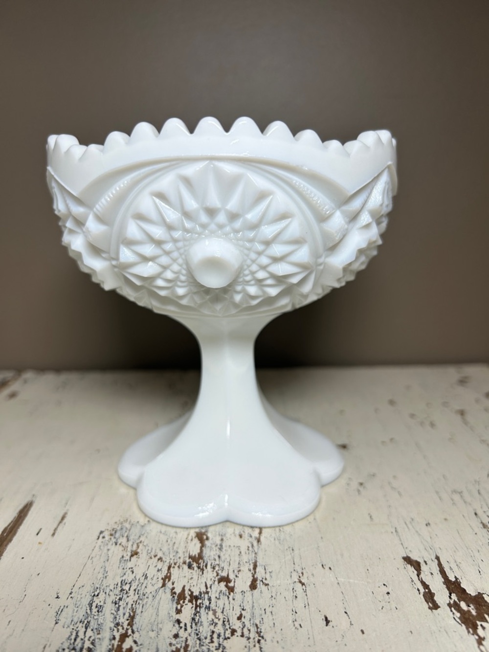 Vintage White Milk Glass Compote Bowl